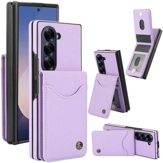 For Samsung Galaxy Z Fold6 AwQuer RFID Vertical Flip Card Bag Holder Leather Phone Case(Light Purple)