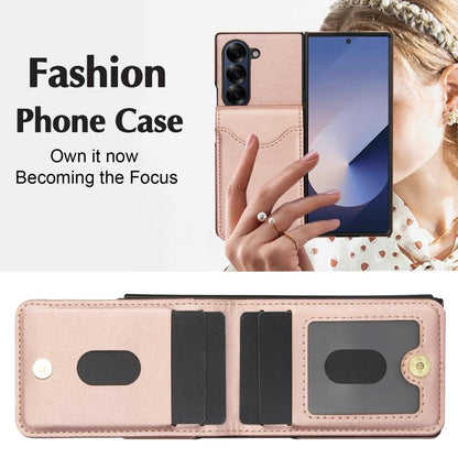 For Samsung Galaxy Z Fold6 AwQuer RFID Vertical Flip Card Bag Holder Leather Phone Case(Rose Gold) - Galaxy Z Fold6 5G Cases by Awquer | Online Shopping UK | buy2fix