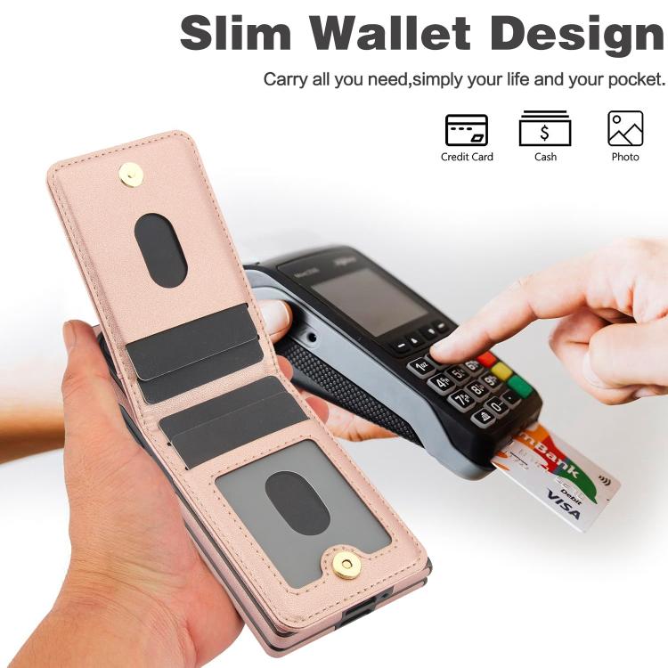 For Samsung Galaxy Z Fold6 AwQuer RFID Vertical Flip Card Bag Holder Leather Phone Case(Rose Gold) - Galaxy Z Fold6 5G Cases by Awquer | Online Shopping UK | buy2fix