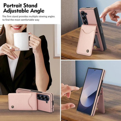 For Samsung Galaxy Z Fold6 AwQuer RFID Vertical Flip Card Bag Holder Leather Phone Case(Rose Gold) - Galaxy Z Fold6 5G Cases by Awquer | Online Shopping UK | buy2fix