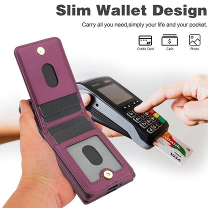 For Samsung Galaxy Z Fold6 AwQuer RFID Vertical Flip Card Bag Holder Leather Phone Case(Dark Purple) - Galaxy Z Fold6 5G Cases by Awquer | Online Shopping UK | buy2fix