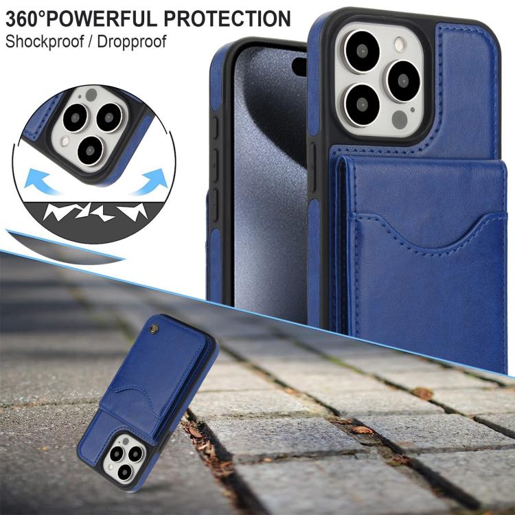 For iPhone 15 Pro Max AwQuer Vertical Flip Card Bag Holder Leather Phone Case(Blue) - iPhone 15 Pro Max Cases by Awquer | Online Shopping UK | buy2fix