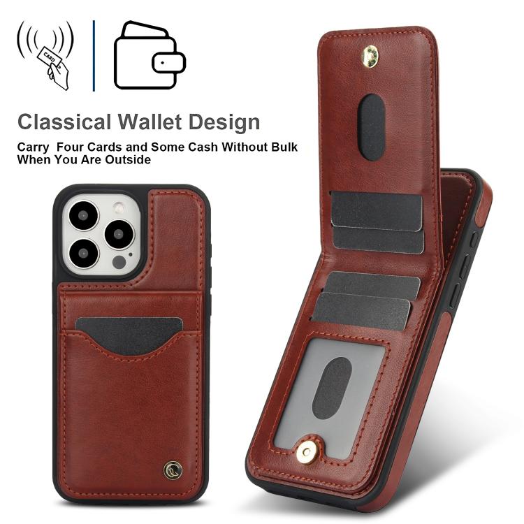 For iPhone 15 Pro AwQuer Vertical Flip Card Bag Holder Leather Phone Case(Brown) - iPhone 15 Pro Cases by Awquer | Online Shopping UK | buy2fix