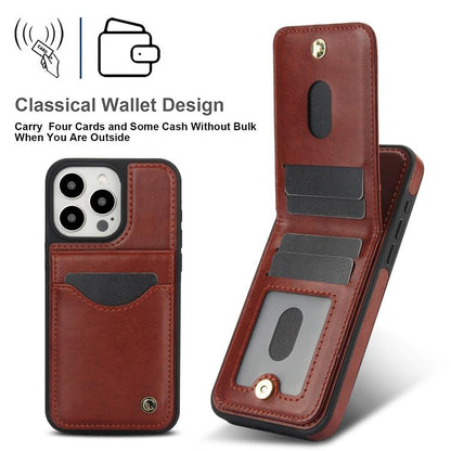 For iPhone 15 Pro AwQuer Vertical Flip Card Bag Holder Leather Phone Case(Brown) - iPhone 15 Pro Cases by Awquer | Online Shopping UK | buy2fix
