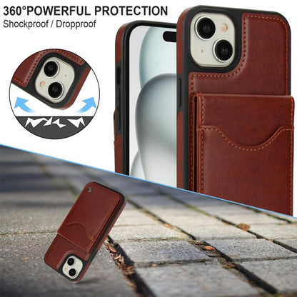 For iPhone 15 Plus AwQuer Vertical Flip Card Bag Holder Leather Phone Case(Brown) - iPhone 15 Plus Cases by Awquer | Online Shopping UK | buy2fix