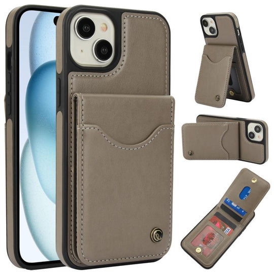 For iPhone 15 AwQuer Vertical Flip Card Bag Holder Leather Phone Case(Grey)