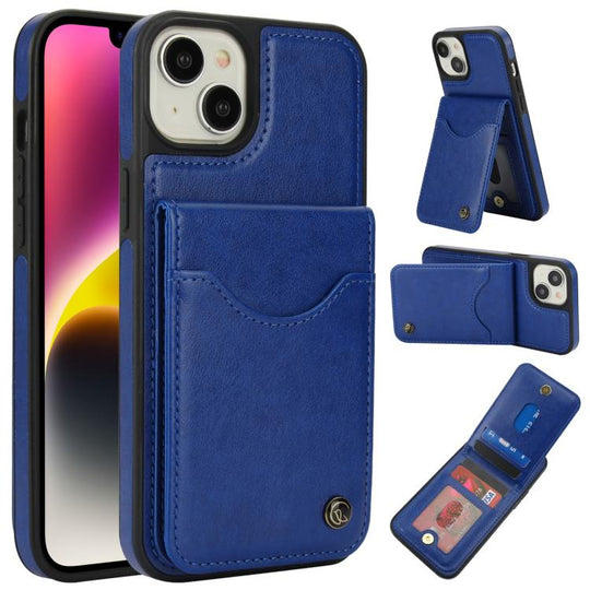 For iPhone 14 Plus AwQuer Vertical Flip Card Bag Holder Leather Phone Case(Blue)