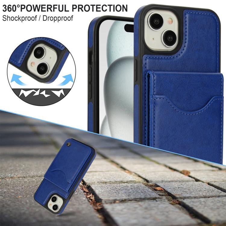 For iPhone 14 Plus AwQuer Vertical Flip Card Bag Holder Leather Phone Case(Blue) - iPhone 14 Plus Cases by Awquer | Online Shopping UK | buy2fix