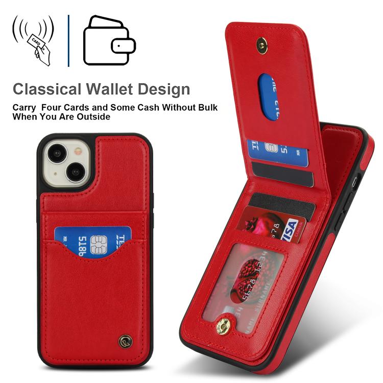 For iPhone 14 / 13 AwQuer Vertical Flip Card Bag Holder Leather Phone Case(Red) - iPhone 14 Cases by Awquer | Online Shopping UK | buy2fix