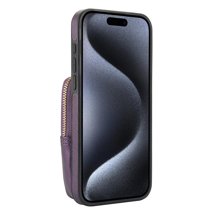 For iPhone 15 Pro Max AwQuer Crossbody Zipper Wallet Bag Litchi Leather Phone Case(Dark Purple) - iPhone 15 Pro Max Cases by Awquer | Online Shopping UK | buy2fix