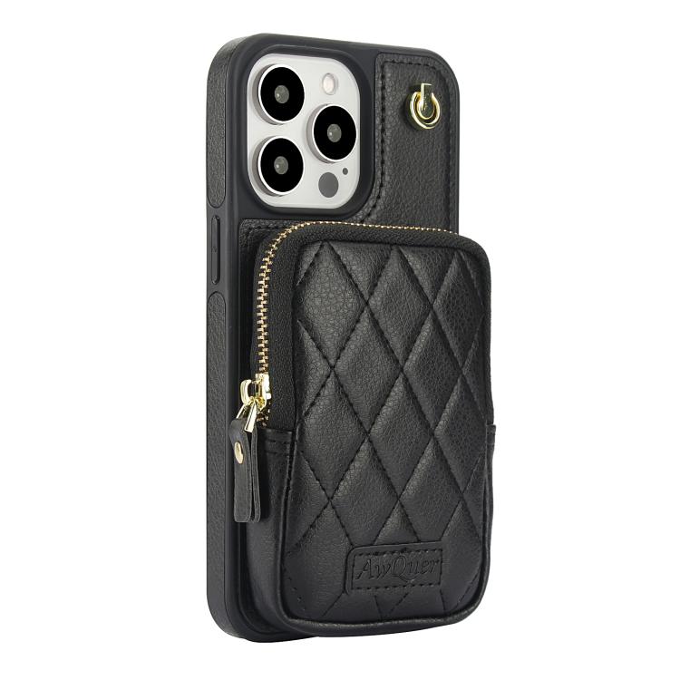For iPhone 15 Pro AwQuer Crossbody Zipper Wallet Bag Litchi Leather Phone Case(Black) - iPhone 15 Pro Cases by Awquer | Online Shopping UK | buy2fix