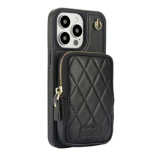 For iPhone 15 Pro AwQuer Crossbody Zipper Wallet Bag Litchi Leather Phone Case(Black) - iPhone 15 Pro Cases by Awquer | Online Shopping UK | buy2fix