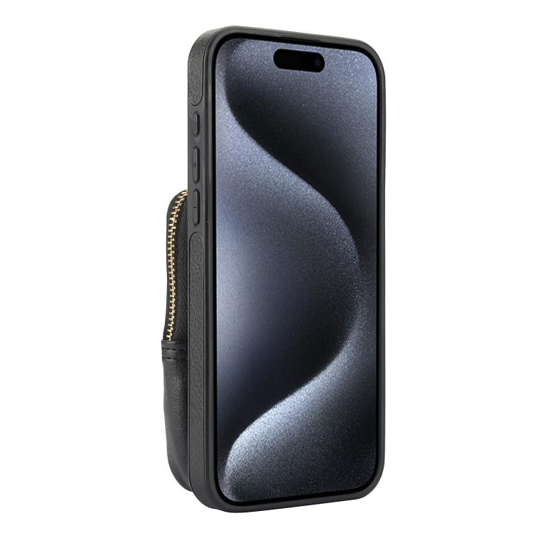 For iPhone 15 Pro AwQuer Crossbody Zipper Wallet Bag Litchi Leather Phone Case(Black) - iPhone 15 Pro Cases by Awquer | Online Shopping UK | buy2fix