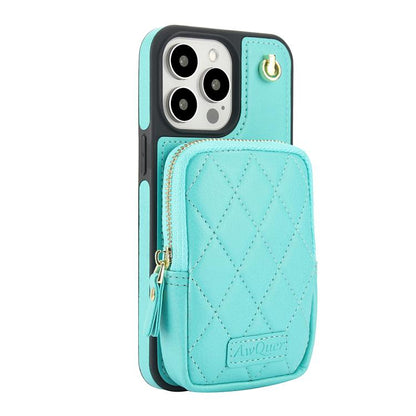 For iPhone 15 Pro AwQuer Crossbody Zipper Wallet Bag Litchi Leather Phone Case(Mint Green) - iPhone 15 Pro Cases by Awquer | Online Shopping UK | buy2fix