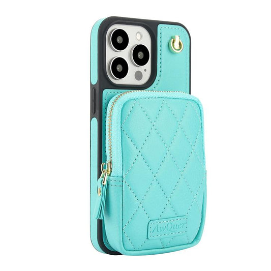 For iPhone 15 Pro AwQuer Crossbody Zipper Wallet Bag Litchi Leather Phone Case(Mint Green) - iPhone 15 Pro Cases by Awquer | Online Shopping UK | buy2fix