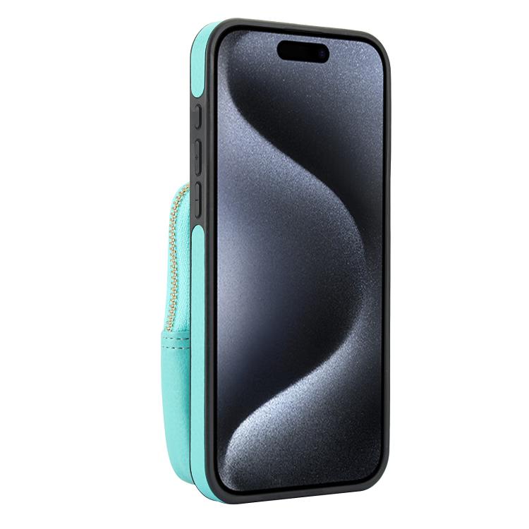 For iPhone 15 Pro AwQuer Crossbody Zipper Wallet Bag Litchi Leather Phone Case(Mint Green) - iPhone 15 Pro Cases by Awquer | Online Shopping UK | buy2fix