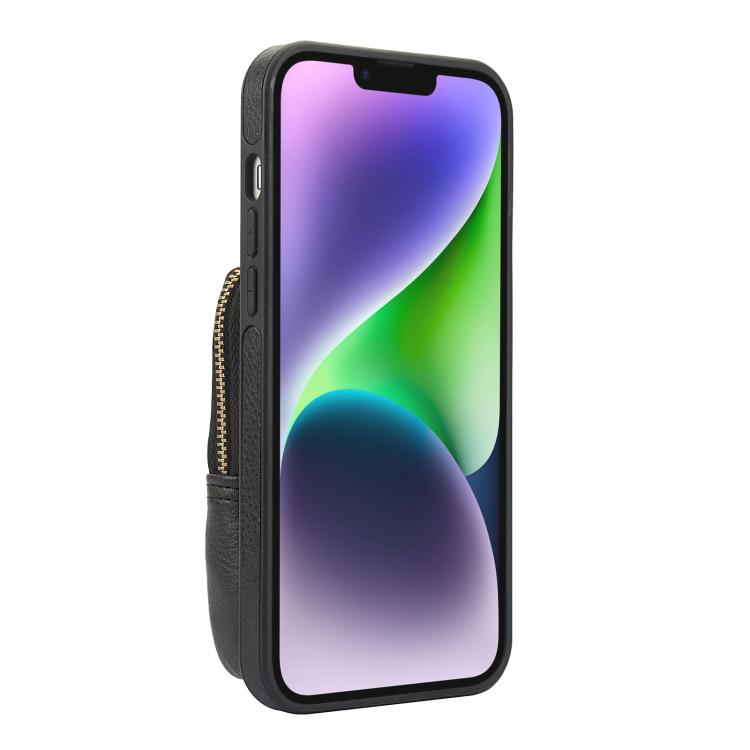For iPhone 15 Plus AwQuer Crossbody Zipper Wallet Bag Litchi Leather Phone Case(Black) - iPhone 15 Plus Cases by Awquer | Online Shopping UK | buy2fix