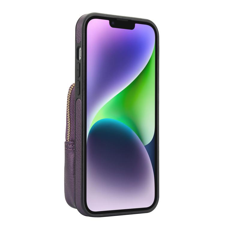 For iPhone 15 Plus AwQuer Crossbody Zipper Wallet Bag Litchi Leather Phone Case(Dark Purple) - iPhone 15 Plus Cases by Awquer | Online Shopping UK | buy2fix