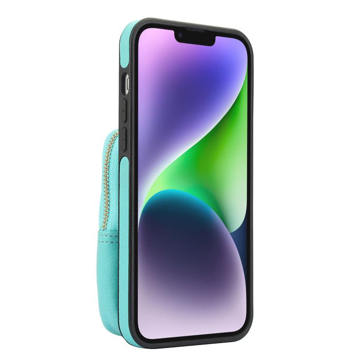 For iPhone 15 AwQuer Crossbody Zipper Wallet Bag Litchi Leather Phone Case(Mint Green) - iPhone 15 Cases by Awquer | Online Shopping UK | buy2fix