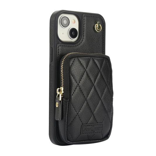 For iPhone 14 Plus AwQuer Crossbody Zipper Wallet Bag Litchi Leather Phone Case(Black) - iPhone 14 Plus Cases by Awquer | Online Shopping UK | buy2fix