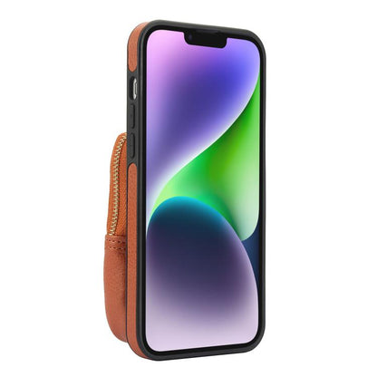 For iPhone 14 / 13 AwQuer Crossbody Zipper Wallet Bag Litchi Leather Phone Case(Brown) - iPhone 14 Cases by Awquer | Online Shopping UK | buy2fix