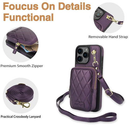 For iPhone 14 Pro Max AwQuer Crossbody Zipper Wallet Bag Litchi Leather Phone Case(Dark Purple) - iPhone 14 Pro Max Cases by Awquer | Online Shopping UK | buy2fix