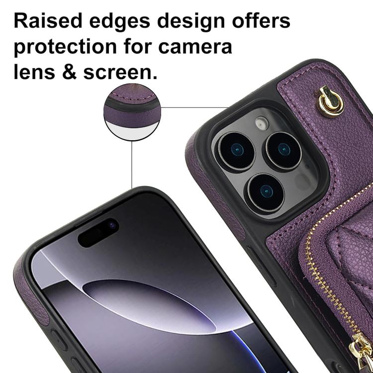 For iPhone 14 Pro Max AwQuer Crossbody Zipper Wallet Bag Litchi Leather Phone Case(Dark Purple) - iPhone 14 Pro Max Cases by Awquer | Online Shopping UK | buy2fix