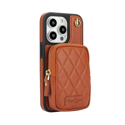 For iPhone 13 Pro Max AwQuer Crossbody Zipper Wallet Bag Litchi Leather Phone Case(Brown) - iPhone 13 Pro Max Cases by Awquer | Online Shopping UK | buy2fix