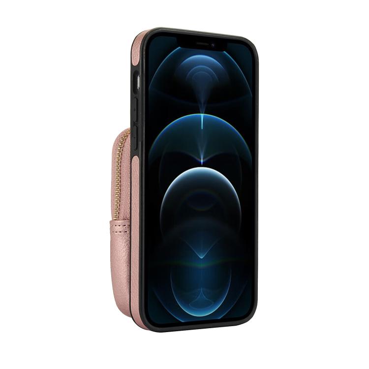 For iPhone 12 / 12 Pro AwQuer Crossbody Zipper Wallet Bag Litchi Leather Phone Case(Rose Gold) - iPhone 12 / 12 Pro Cases by Awquer | Online Shopping UK | buy2fix