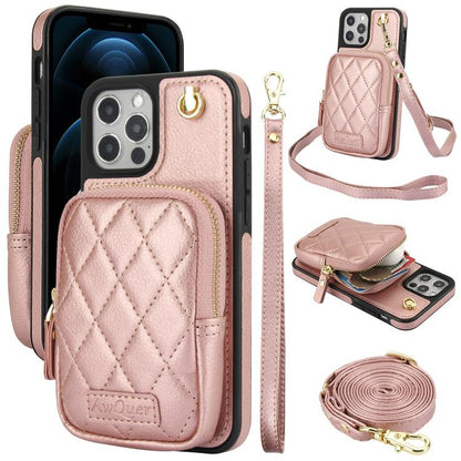 For iPhone 12 Pro Max AwQuer Crossbody Zipper Wallet Bag Litchi Leather Phone Case(Rose Gold) - iPhone 12 Pro Max Cases by Awquer | Online Shopping UK | buy2fix