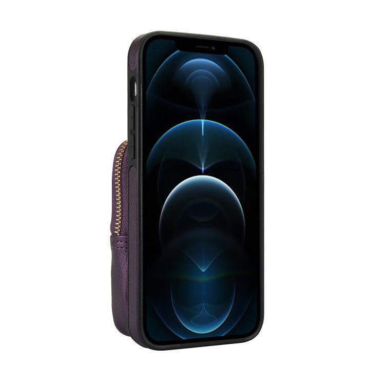 For iPhone 12 Pro Max AwQuer Crossbody Zipper Wallet Bag Litchi Leather Phone Case(Dark Purple) - iPhone 12 Pro Max Cases by Awquer | Online Shopping UK | buy2fix