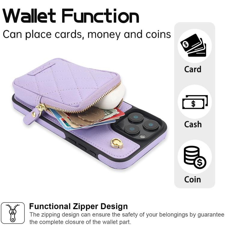 For iPhone 11 AwQuer Crossbody Zipper Wallet Bag Litchi Leather Phone Case(Light Purple) - iPhone 11 Cases by Awquer | Online Shopping UK | buy2fix