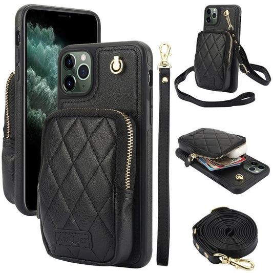 For iPhone 11 Pro AwQuer Crossbody Zipper Wallet Bag Litchi Leather Phone Case(Black) - iPhone 11 Pro Cases by Awquer | Online Shopping UK | buy2fix