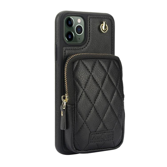 For iPhone 11 Pro AwQuer Crossbody Zipper Wallet Bag Litchi Leather Phone Case(Black) - iPhone 11 Pro Cases by Awquer | Online Shopping UK | buy2fix