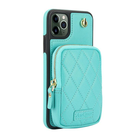 For iPhone 11 Pro AwQuer Crossbody Zipper Wallet Bag Litchi Leather Phone Case(Mint Green) - iPhone 11 Pro Cases by Awquer | Online Shopping UK | buy2fix