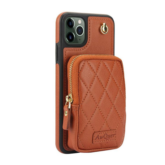 For iPhone 11 Pro AwQuer Crossbody Zipper Wallet Bag Litchi Leather Phone Case(Brown) - iPhone 11 Pro Cases by Awquer | Online Shopping UK | buy2fix