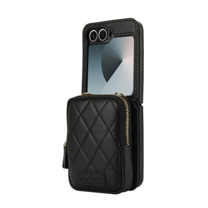 For Samsung Galaxy Z Flip6 / Flip7 FE AwQuer Crossbody Zipper Wallet Bag Litchi Leather Phone Case(Black) - Galaxy Z Flip6 5G Cases by Awquer | Online Shopping UK | buy2fix