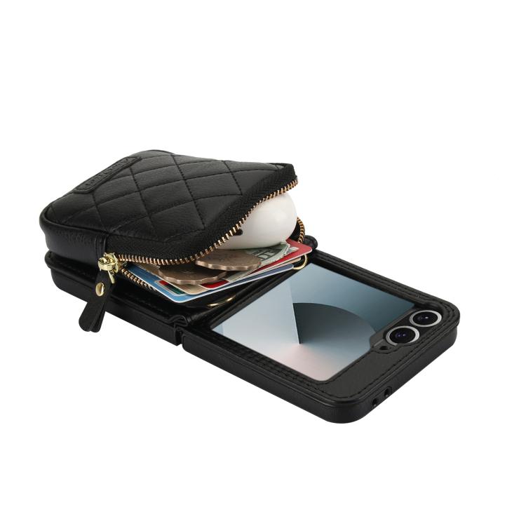 For Samsung Galaxy Z Flip6 / Flip7 FE AwQuer Crossbody Zipper Wallet Bag Litchi Leather Phone Case(Black) - Galaxy Z Flip6 5G Cases by Awquer | Online Shopping UK | buy2fix
