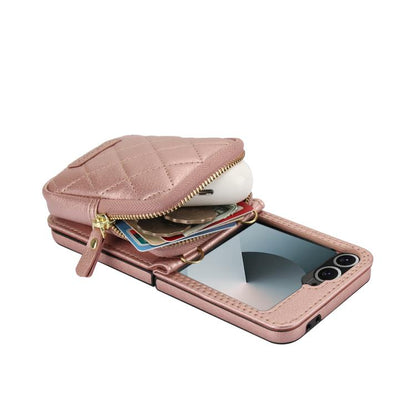 For Samsung Galaxy Z Flip6 / Flip7 FE AwQuer Crossbody Zipper Wallet Bag Litchi Leather Phone Case(Rose Gold) - Galaxy Z Flip6 5G Cases by Awquer | Online Shopping UK | buy2fix