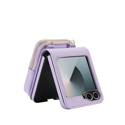 For Samsung Galaxy Z Flip6 / Flip7 FE AwQuer Crossbody Zipper Wallet Bag Litchi Leather Phone Case(Light Purple) - Galaxy Z Flip6 5G Cases by Awquer | Online Shopping UK | buy2fix