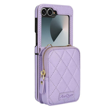 For Samsung Galaxy Z Flip6 / Flip7 FE AwQuer Crossbody Zipper Wallet Bag Litchi Leather Phone Case(Light Purple) - Galaxy Z Flip6 5G Cases by Awquer | Online Shopping UK | buy2fix