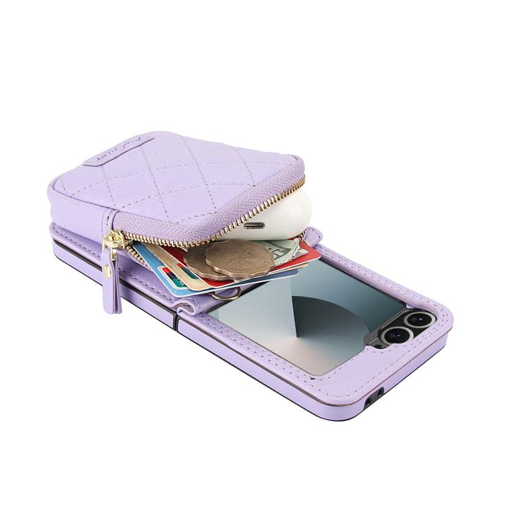 For Samsung Galaxy Z Flip6 / Flip7 FE AwQuer Crossbody Zipper Wallet Bag Litchi Leather Phone Case(Light Purple) - Galaxy Z Flip6 5G Cases by Awquer | Online Shopping UK | buy2fix