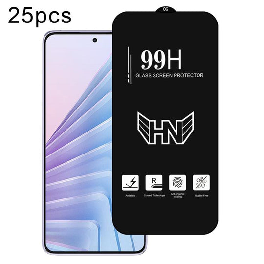 For Redmi Note 14 5G / 4G 25 PCS/Pack High Aluminum Large Arc Full Screen Tempered Glass Film