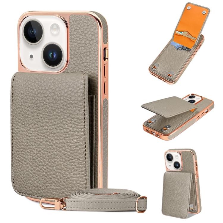 For iPhone 13 VIETAO Litchi Texture Wallet PU Phone Case with Lanyard(Grey) - iPhone 13 Cases by VIETAO | Online Shopping UK | buy2fix