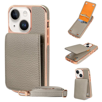 For iPhone 13 VIETAO Litchi Texture Wallet PU Phone Case with Lanyard(Grey) - iPhone 13 Cases by VIETAO | Online Shopping UK | buy2fix