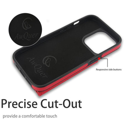 For iPhone 13 Pro AwQuer Horizontal Flip Card Bag Holder Leather Phone Case(Red) - iPhone 13 Pro Cases by Awquer | Online Shopping UK | buy2fix