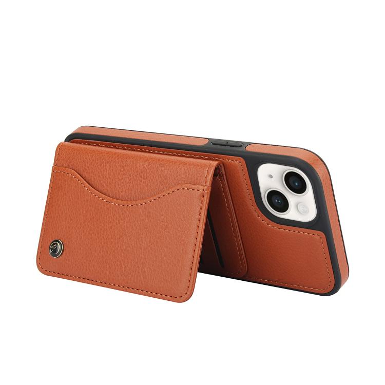 For iPhone 12 / 12 Pro AwQuer Horizontal Flip Card Bag Holder Leather Phone Case(Brown) - iPhone 12 / 12 Pro Cases by Awquer | Online Shopping UK | buy2fix