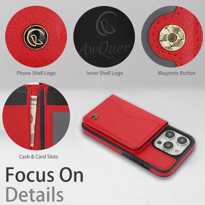 For iPhone 12 Pro Max AwQuer Horizontal Flip Card Bag Holder Leather Phone Case(Red) - iPhone 12 Pro Max Cases by Awquer | Online Shopping UK | buy2fix