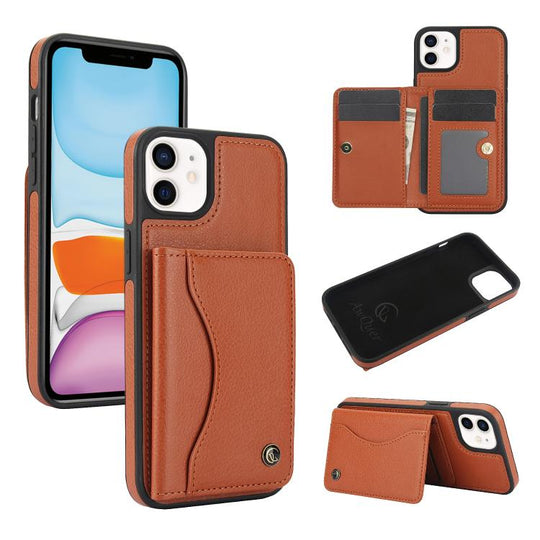 For iPhone 11 AwQuer Horizontal Flip Card Bag Holder Leather Phone Case(Brown)