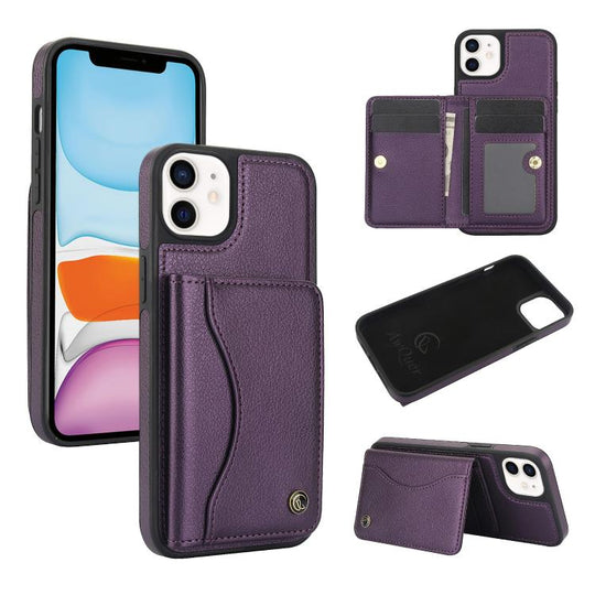 For iPhone 11 AwQuer Horizontal Flip Card Bag Holder Leather Phone Case(Dark Purple)